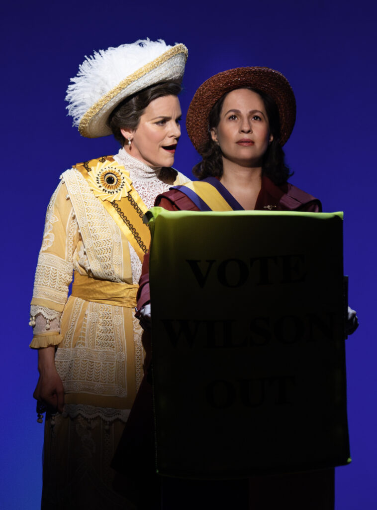Jenn Colella as Carrie Chapman Catt and Shaina Taub as Alice Paul in Suffs.