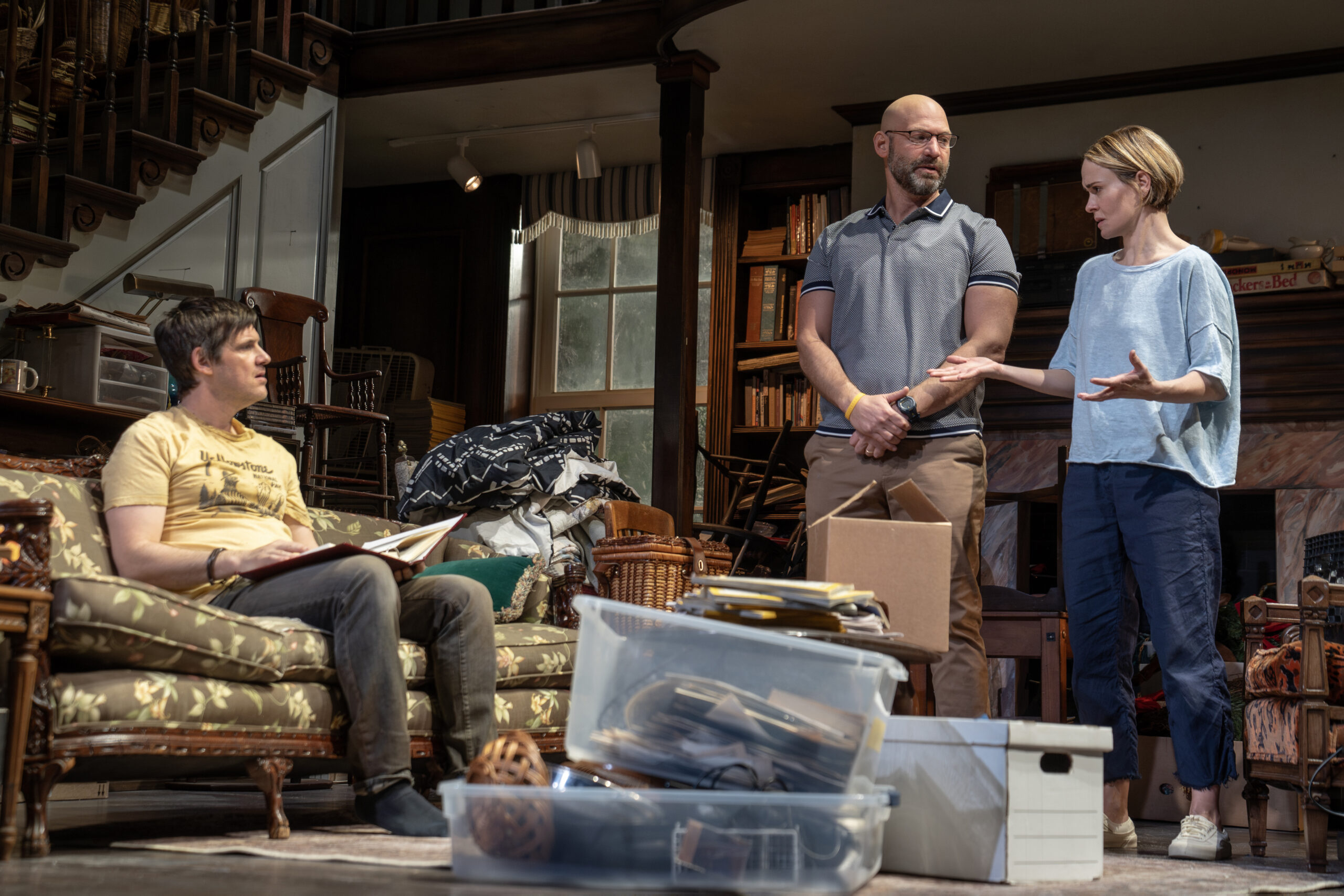 Michael Esper, Corey Stoll, and Sarah Paulson in Appropriate.