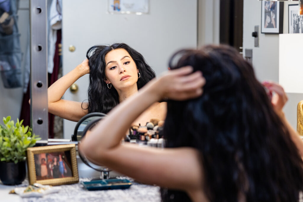Samantha Pauly backstage at The Great Gatsby. Photo by Angela of York for Broadway Direct.