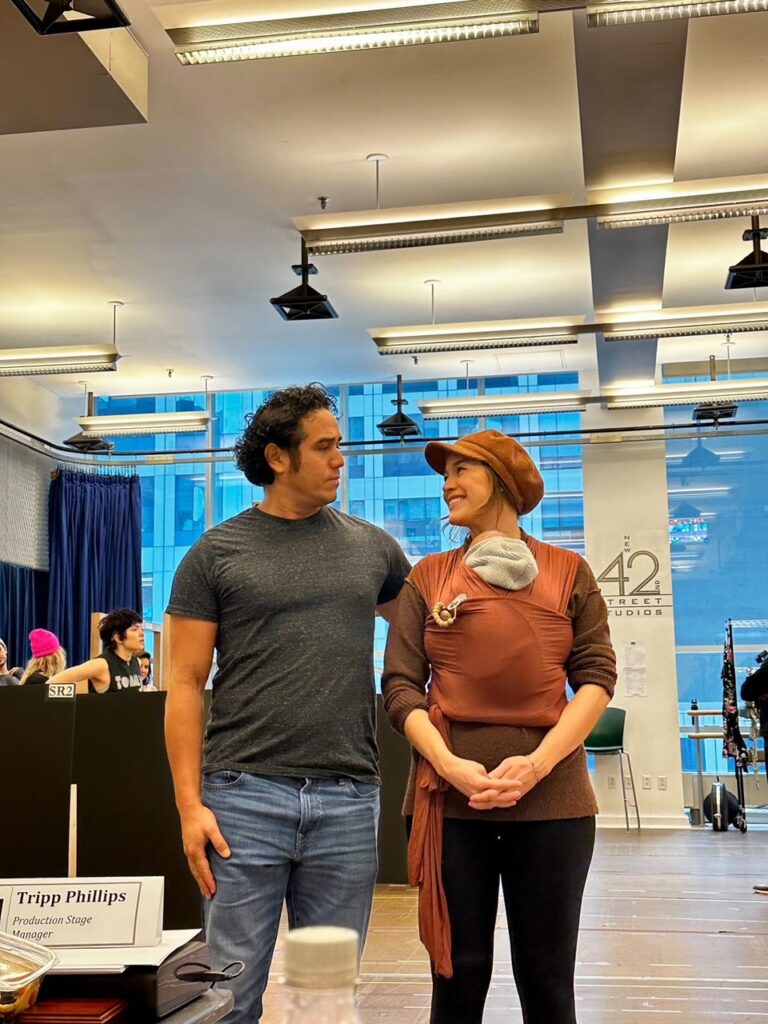 Alison and Levi Luff with Adam Jacobs in rehearsal for <i>The Who's TOMMY.</i>