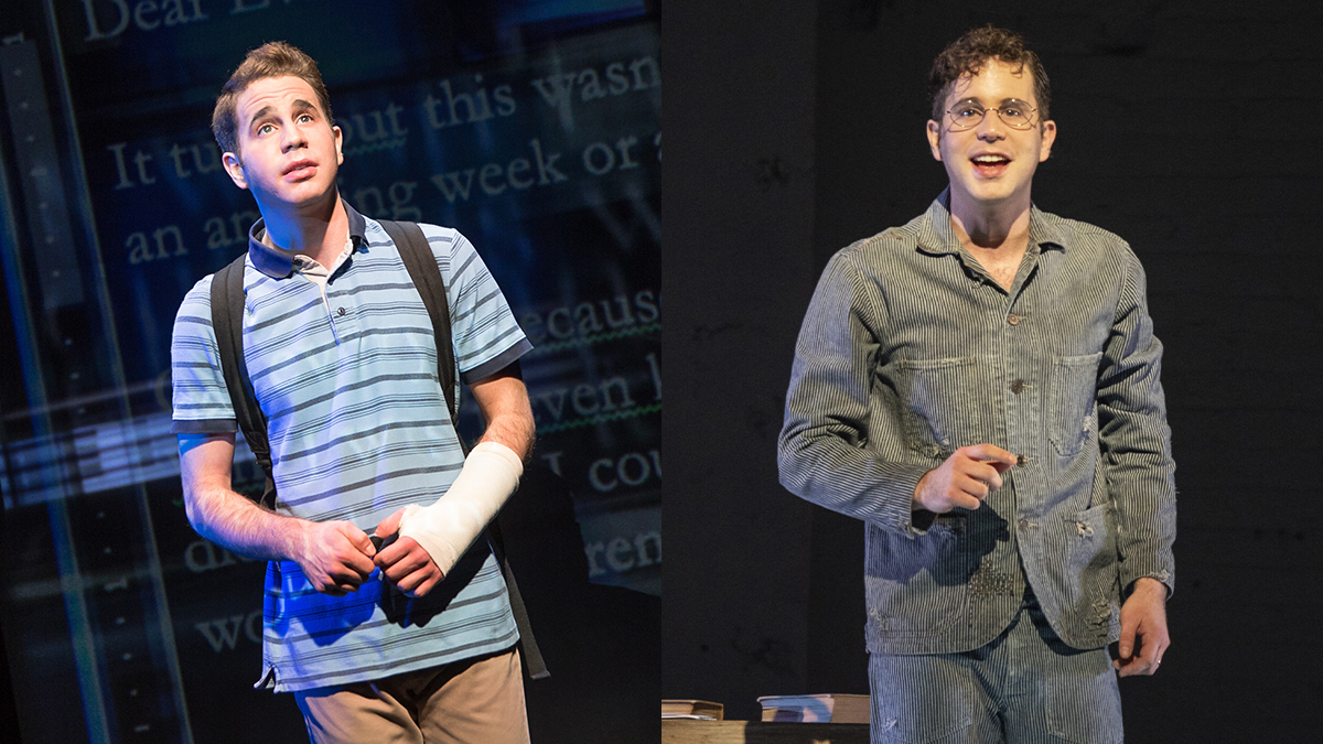Ben Platt in Dear Evan Hansen and Parade. Photos by Matthew Murphy and Joan Marcus.