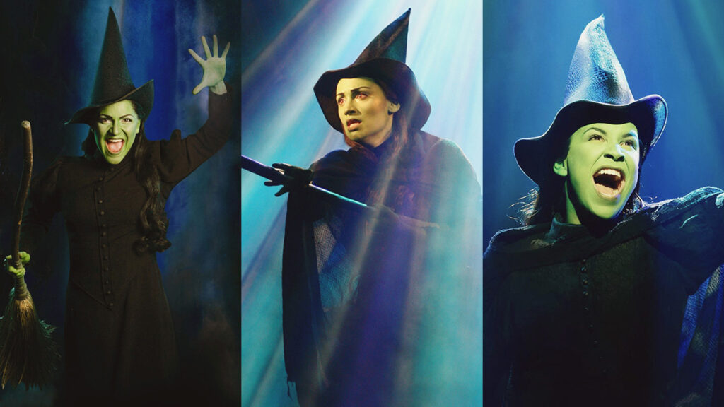 Shoshana Bean, Eden Espinosa, and Lindsay Mendez in <i>Wicked</i>.