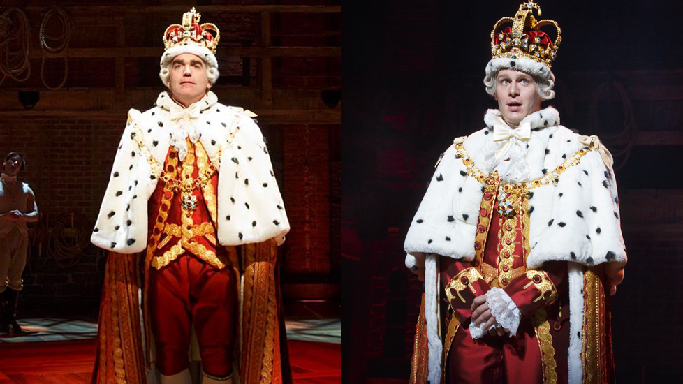 Brian d'Arcy James and Jonathan Groff in Hamilton. Photos by Joan Marcus.