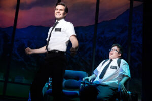 Kevin Clay as Elder Price and Cody Jamison Strand as Elder Cunningham in The Book of Mormon. Photo by Julieta Cervantes.