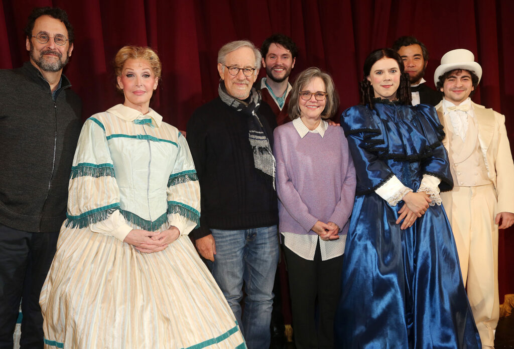 Tony Kushner, Bianca Leigh, Steven Spielberg, James Scully, Sally Field, Cole Escola, Conrad Ricamora, and Tony Macht at Oh, Mary!. Photo by Bruce Glikas.