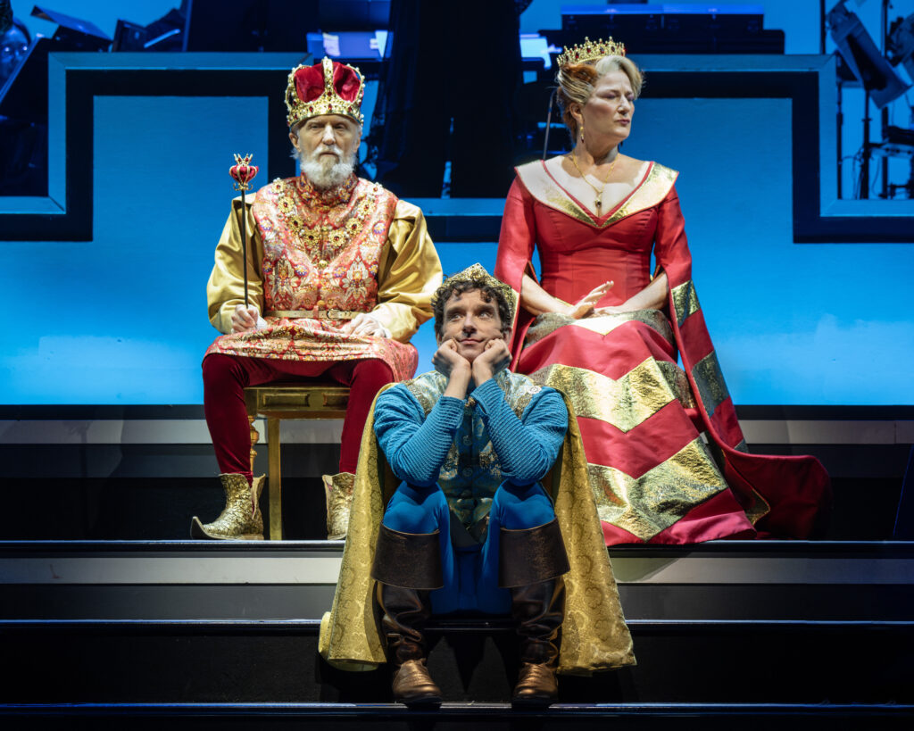 David Patrick Kelly, Michael Urie, and Ana Gasteyer in Once Upon A Mattress. Photo by Joan Marcus.