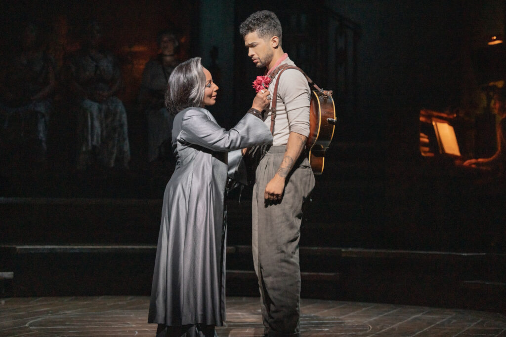 Stephanie Mills and Jordan Fisher in <i>Hadestown</i>. Photo by Evan Zimmerman for MurphyMade.