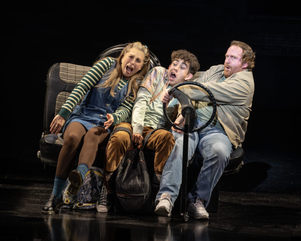 Carolee Carmello, Miguel Gil, and Jim Hogan in Kimberly Akimbo. Photo by Joan Marcus.