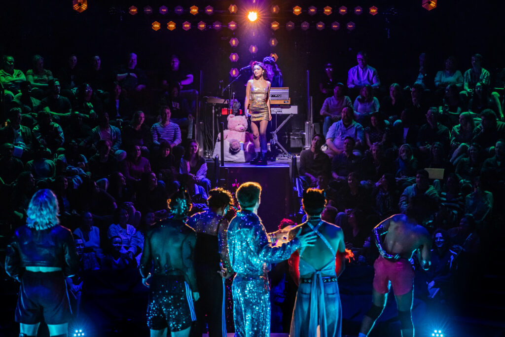 Rahel Zegler, Kit Connor, and the cast of Romeo + Juliet. Photo by Matthew Murphy and Evan Zimmerman.