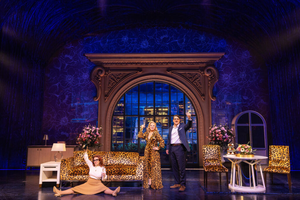 Jennifer Simard, Megan Hilty, and Christopher Sieber in Death Becomes Her. Photo by Matthew Murphy and Evan Zimmerman.