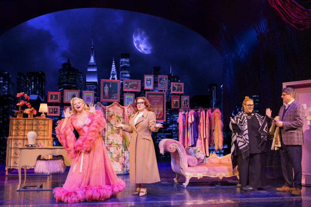 Megan Hilty, Jennifer Simard, Josh Lamon, and Christopher Sieber in Death Becomes Her. Photo by Matthew Murphy and Evan Zimmerman.