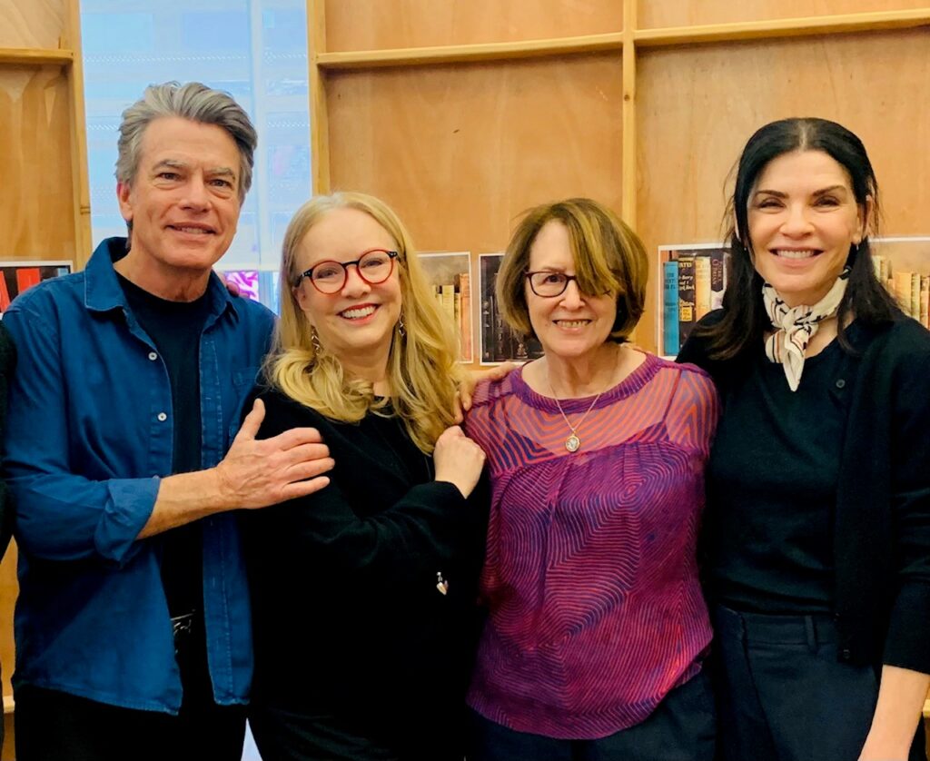 Peter Gallagher, Susan Stroman, Delia Ephron, and Julianna Margulies in rehearsals for Left on Tenth. Photo courtesy of Rubenstein.