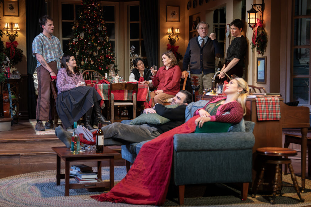 Christopher Sears, Barbie Ferreira, Roberta Colindrez, Mare Winningham, Zachary Quinto, David Rasche, Shailene Woodley, and Rebecca Henderson in Cult of Love. Photo by Joan Marcus.