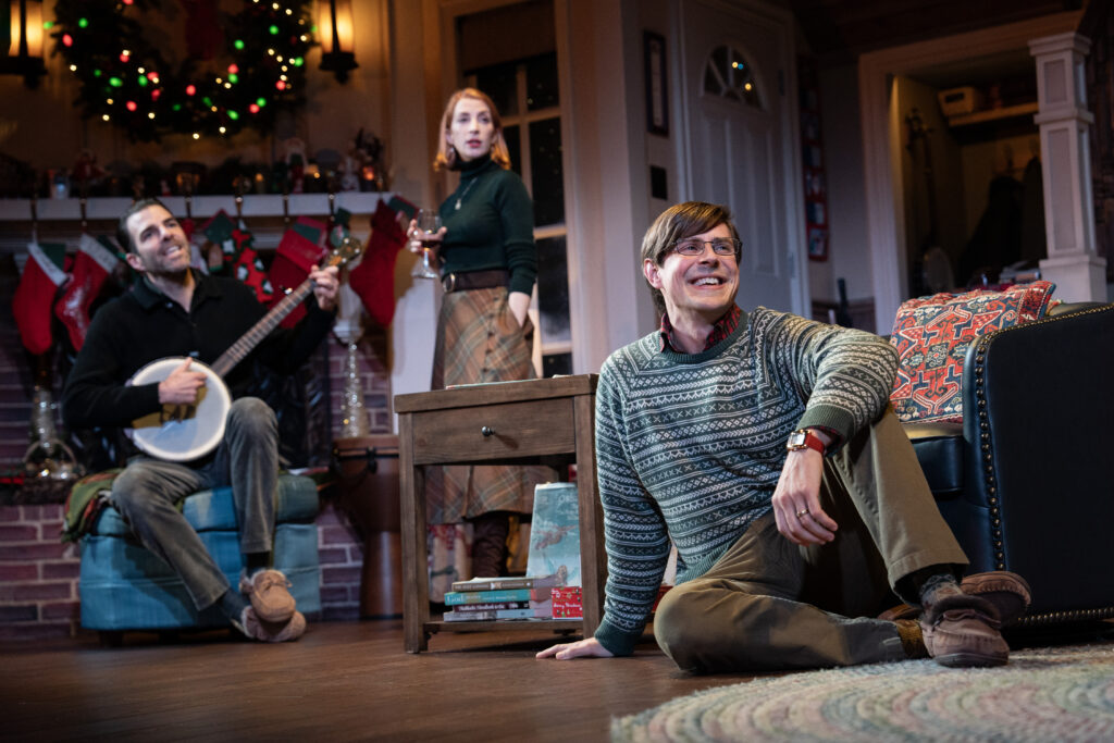 Zachary Quinto, Molly Bernard, and Chris Lowell in Cult of Love. Photo by Joan Marcus.