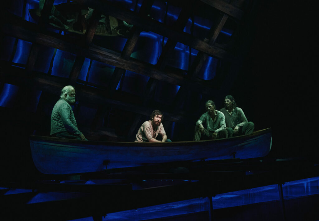 Wayne Duvall, John Gallagher, Jr. Stark Sands, and Adrian Blake Enscoe in Swept Away. Photo by Emilio Madrid.