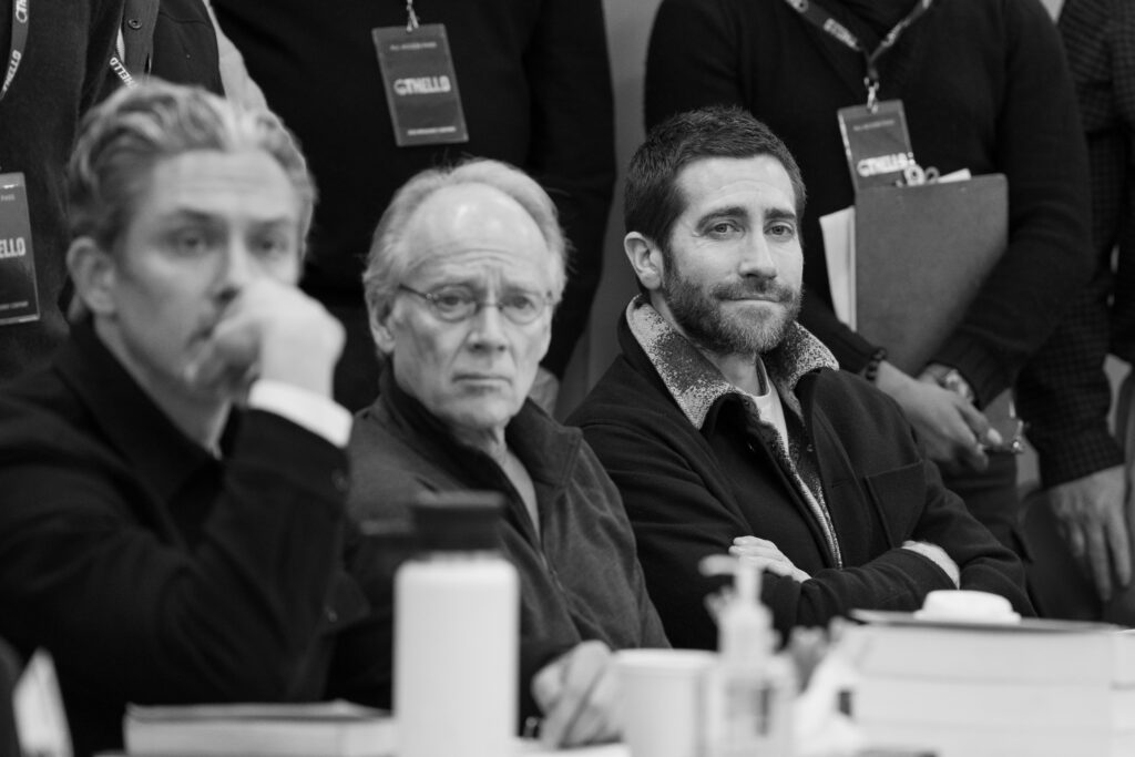 Greg Wood and Jake Gyllenhaal in rehearsals for Othello. Photo by Julieta Cervantes. 