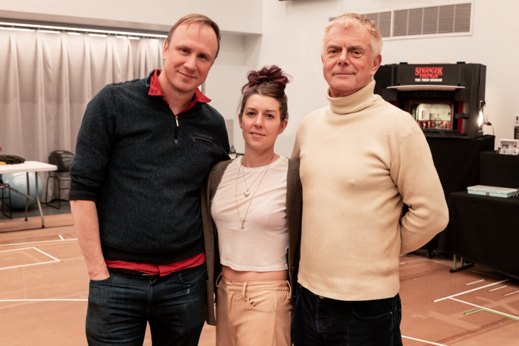 Co-director Justin Martin, playwright Kate Trefry, and director Stephen Daldry of Stranger Things: The First Shadow. Photo by Matthew Murphy.