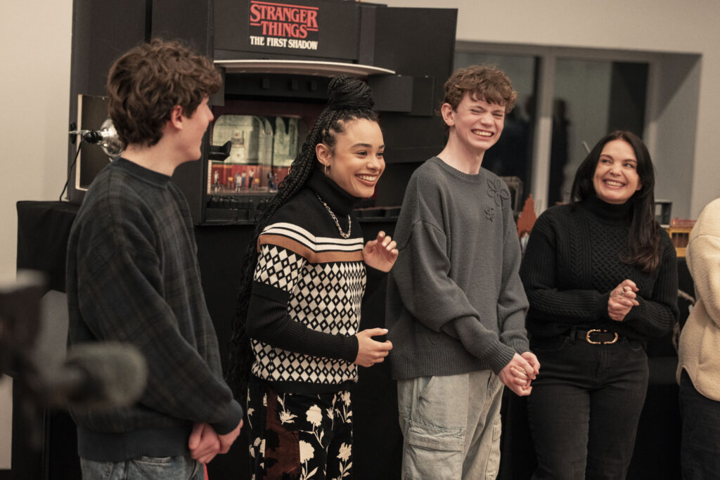 Patrick Scott McDermott, Gabrielle Nevaeh, Ian Dolley, and Krysal Rowley of Stranger Things: The First Shadow. Photo by Matthew Murphy.