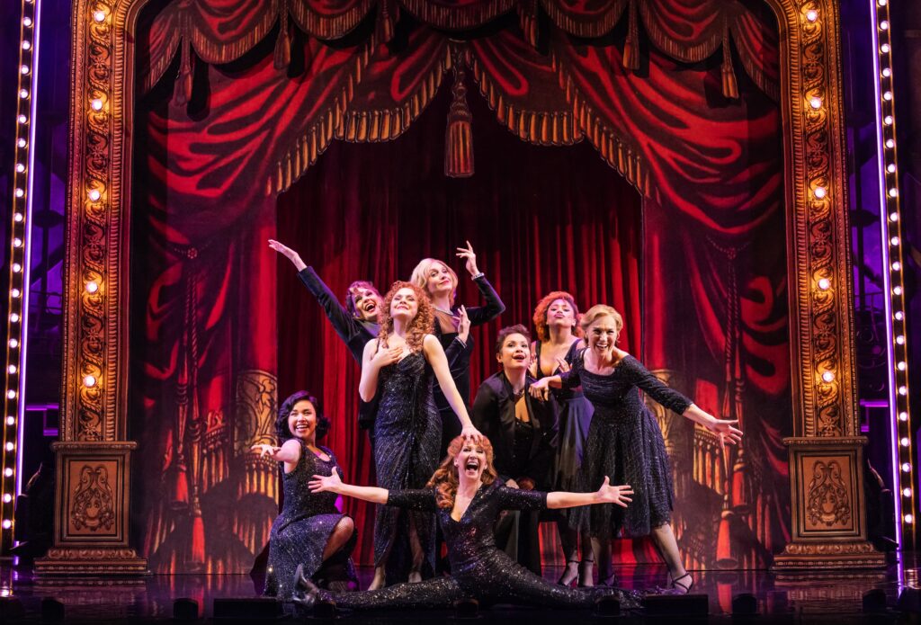 Jasmine Forsberg, Beth Leavel, Bernadette Peters, Kate Jennings Grant, Bonnie Langford, Lea Salonga, Maria Wirries, and Joanna Riding in Stephen Sondheim’s Old Friends. Photo by Matthew Murphy.