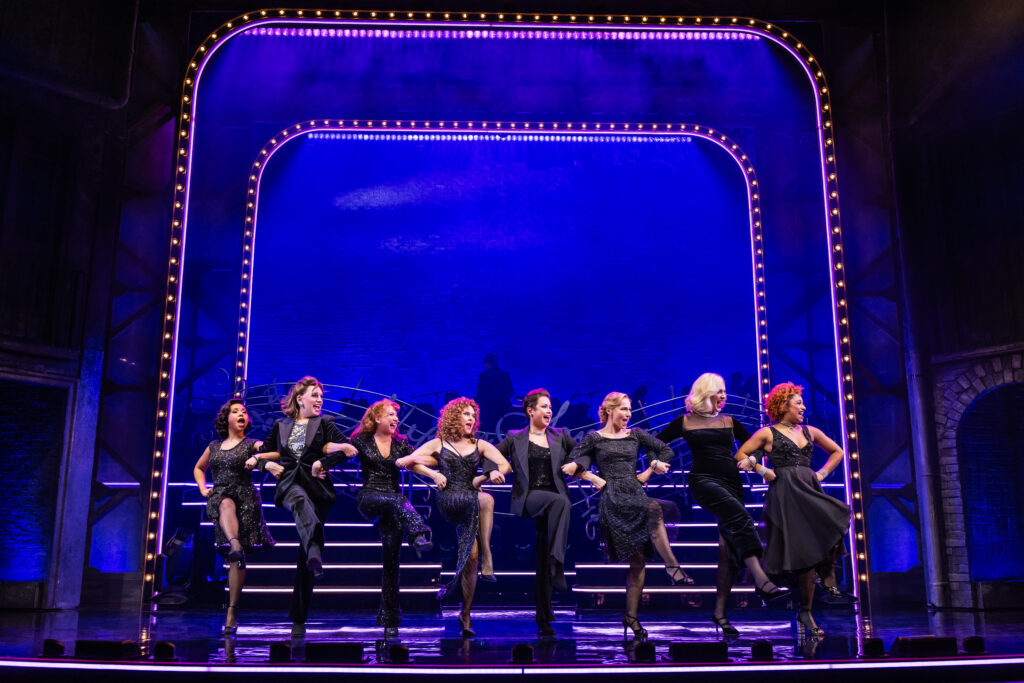 Jasmine Forberg, Beth Leavel, Bonnie Langford, Bernadette Peters, Lea Salonga, Joanna Riding, Kate Jennings Grant, and Maria Wirries in Stephen Sondheim's Old Friends. Photo by Matthew Murphy.