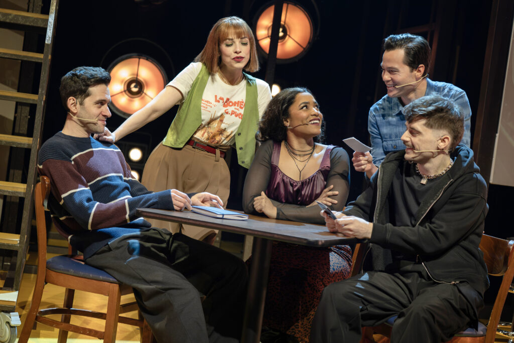 Adam Chanler-Berat, Lauren Marcus, Taylor Iman Jones, Jason Tam, Andy Mientus in The Jonathan Larson Project. Photo by Joan Marcus.