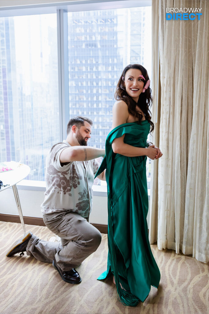Caroline Bowman on the opening night of SMASH with dresser Ryan Masline. Photo by Rebecca J Michelson for Broadway Direct.