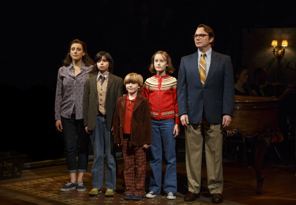 Judy Kuhn, Oscar Williams, Zell Steele Morrow, Sydney Lucas, and Michael Cerveris in Fun Home. Photo by Joan Marcus.