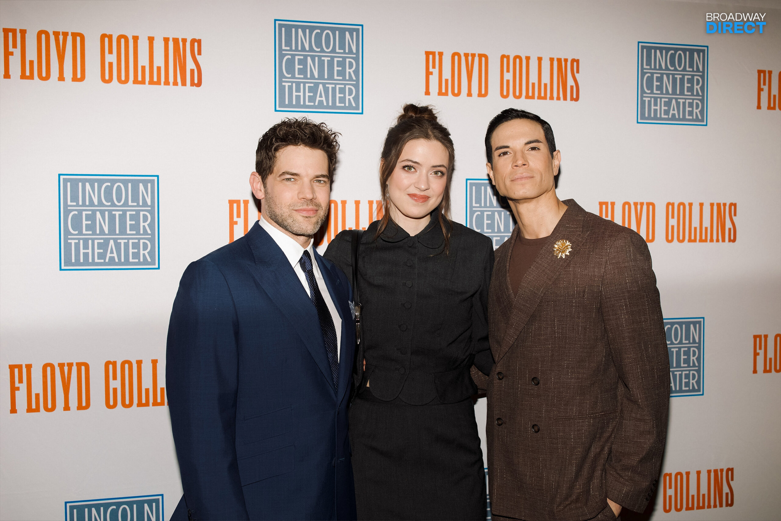 Jeremy Jordan, Lizzy McAlpine, and Jason Gotay on the opening night of Floyd Collins. Photo by Drew Elhamalawy for Broadway Direct.