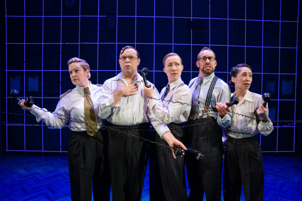 Zoë Roberts, Jak Malone, Natasha Hodgson, David Cumming, Claire-Marie Hall in Operation Mincemeat. Photo by Julieta Cervantes.