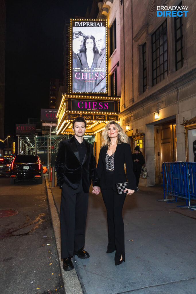 Bryce Pinkham and Scarlett Strallen on the opening night of Chess. Photo by Rebecca J Michelson.