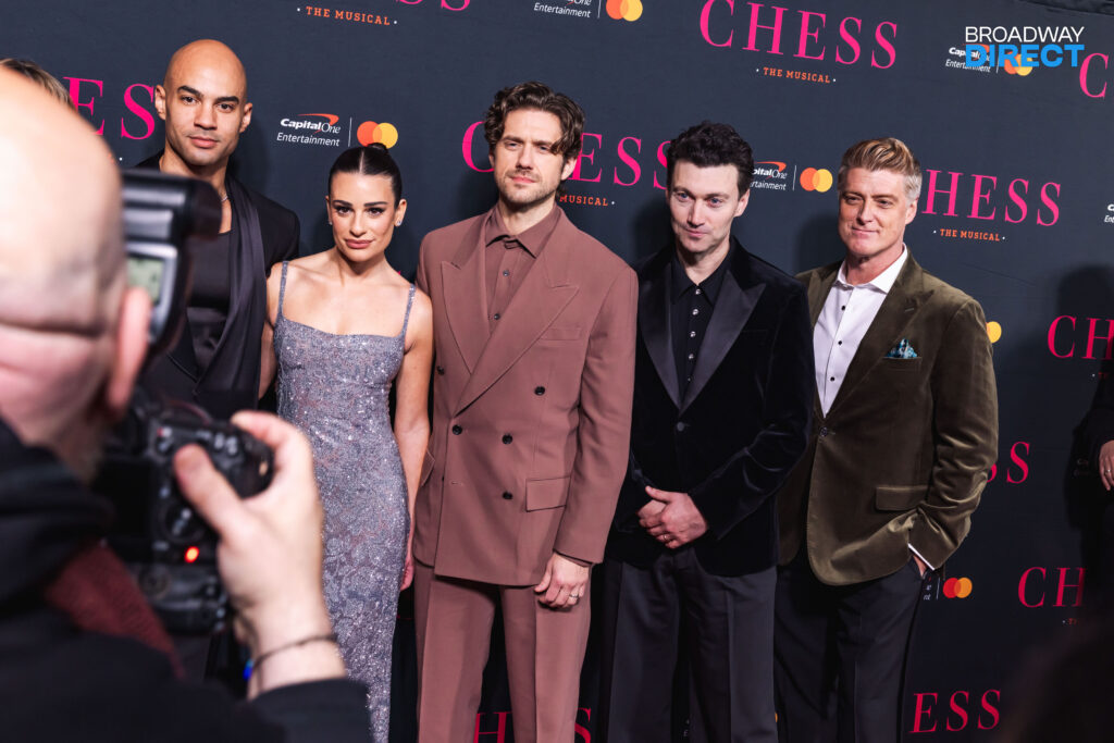 Nicholas Christopher, Lea Michele, Aaron Tveit, Bryce Pinkham, and Sean Alan Krill of Chess. Photo by Rebecca J Michelson.