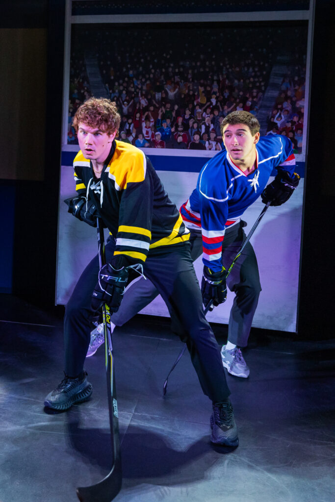 Jay Armstrong Johnson and Jimin Moon in Heated Rivalry: The Unauthorized Musical Parody.